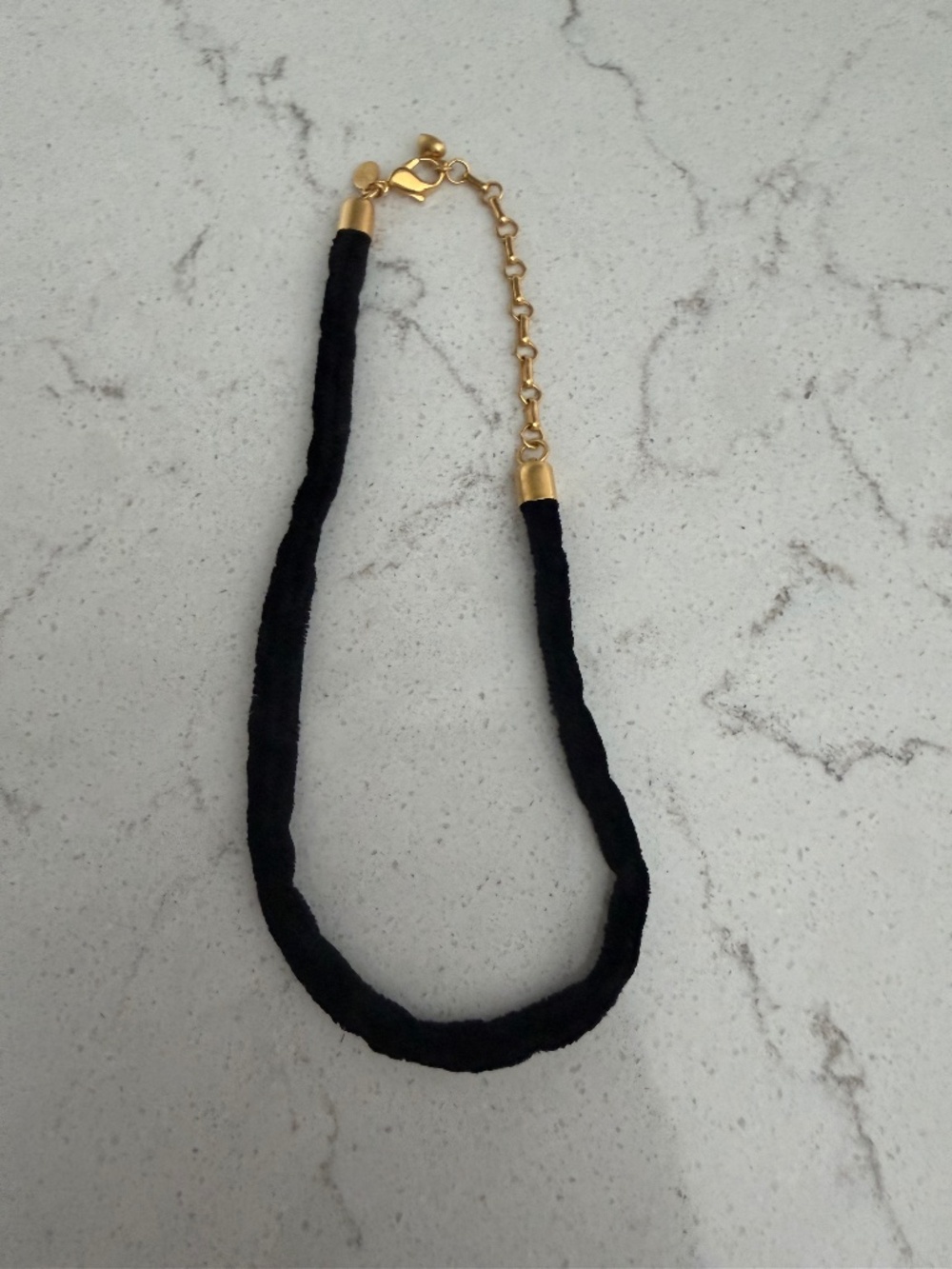 Kirks Folly Black Choker Adjustable Necklace with Tiny Gold Tone Heart and Clasp